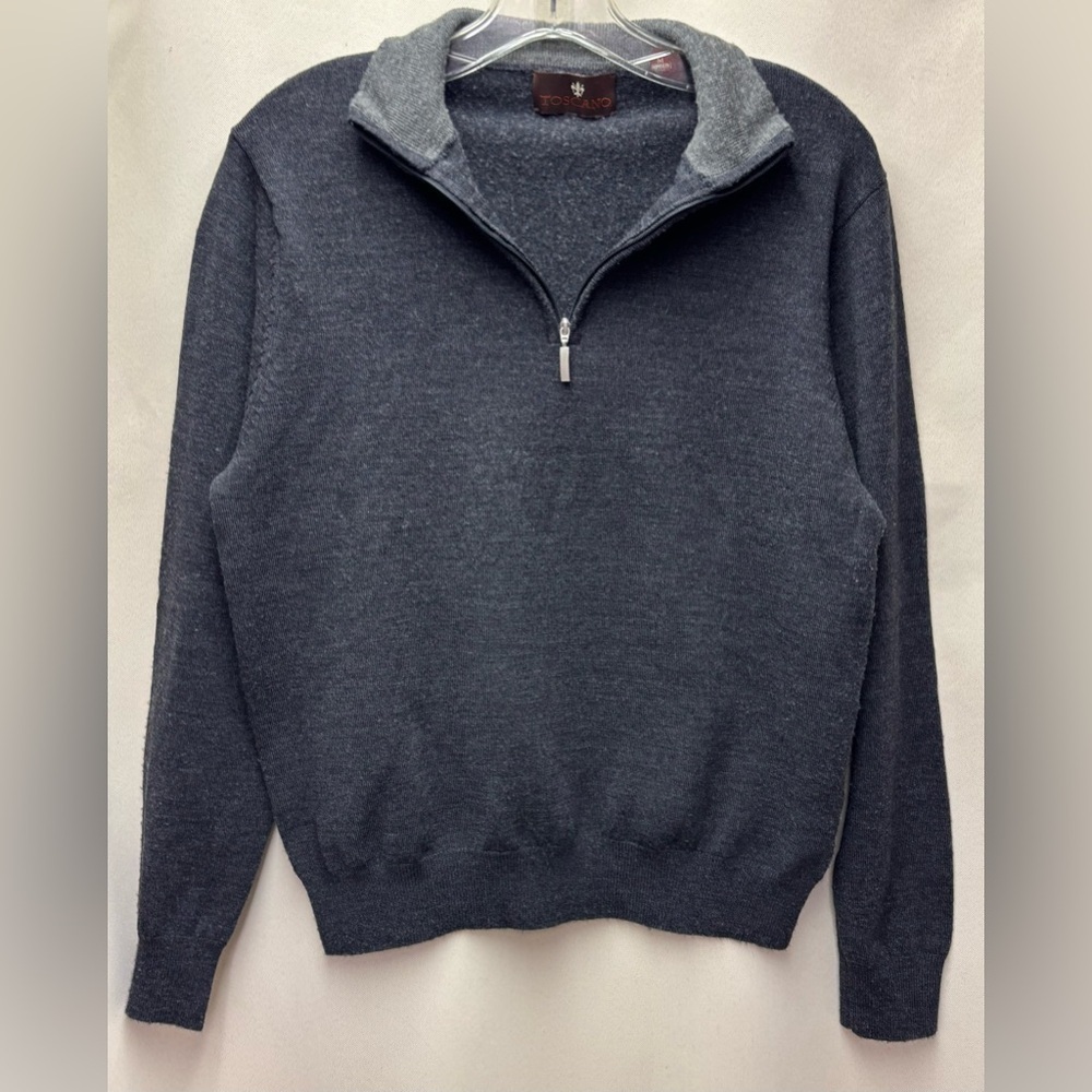 Toscano Gray Marino 100 % Merino Wool Quarter Zip Sweater Size Medium